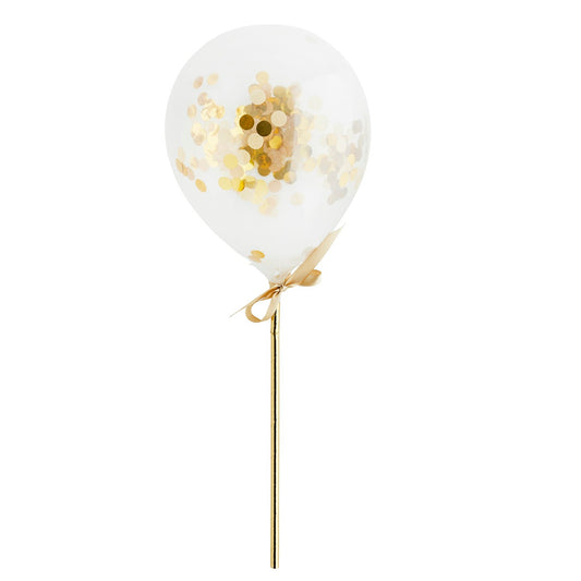 Gold Mini Confetti 5" Latex Balloons Wands - Pack of 5