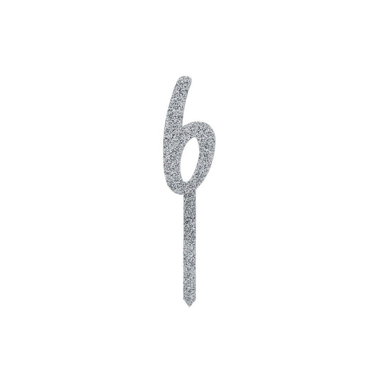 Silver Number '6' Glitter Acrylic Cake Topper