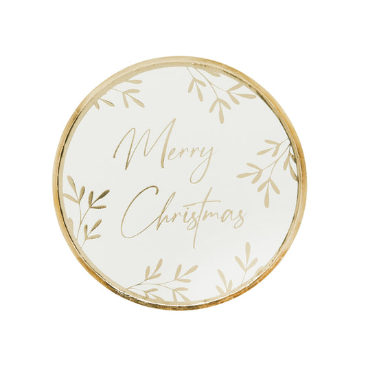 Gold 'Merry Christmas' Paper Plates - Pack of 8