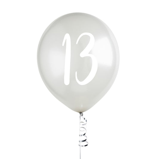 Silver Number '13' Latex 12'' Balloons - Pack of 5