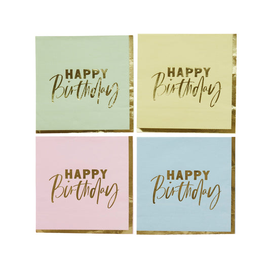 Pastel 'Happy Birthday' Paper Napkins - Pack of 16