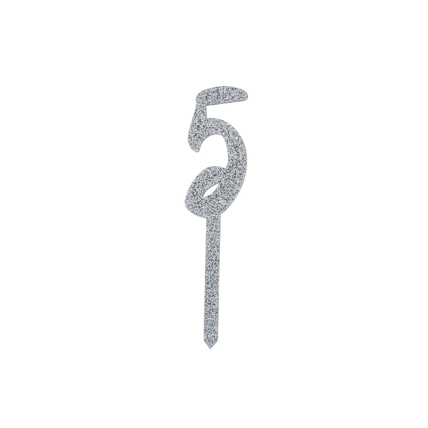 Silver Number '5' Glitter Acrylic Cake Topper