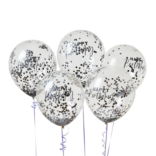 Happy Birthday Confetti 12'' Latex Balloons - Pack of 5