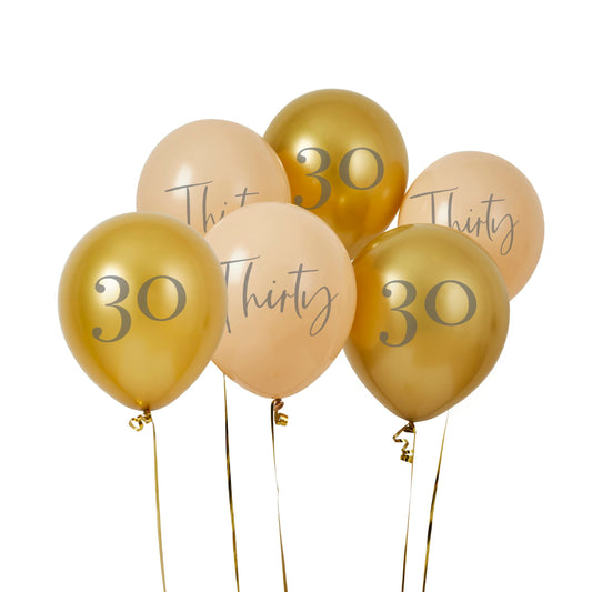 Gold & Nude 'Thirty' 12" Latex Balloons - Pack of 6