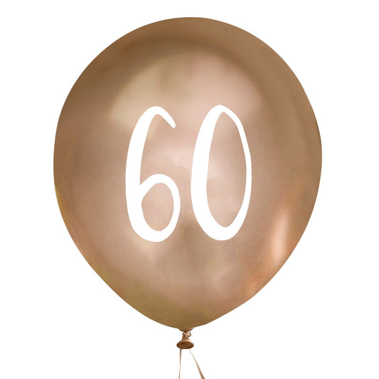 Gold Number '60' Latex 12" Balloons - Pack of 5