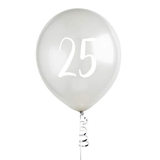 Silver Number '25' Latex 12" Balloons - Pack of 5