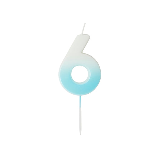 Blue Ombre Number '6' Candle