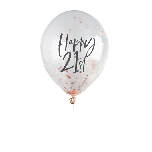 Rose Gold 'Happy 21st' Confetti 12" Latex Balloons - Pack of 5