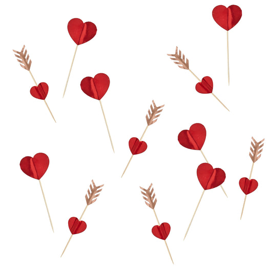 Valentines Heart & Arrow Food Picks - Pack of 12