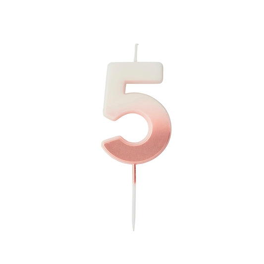 Rose Gold Ombre Number '5' Candle