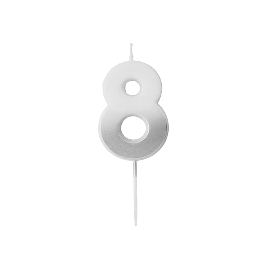 Silver Ombre Number '8' Candle