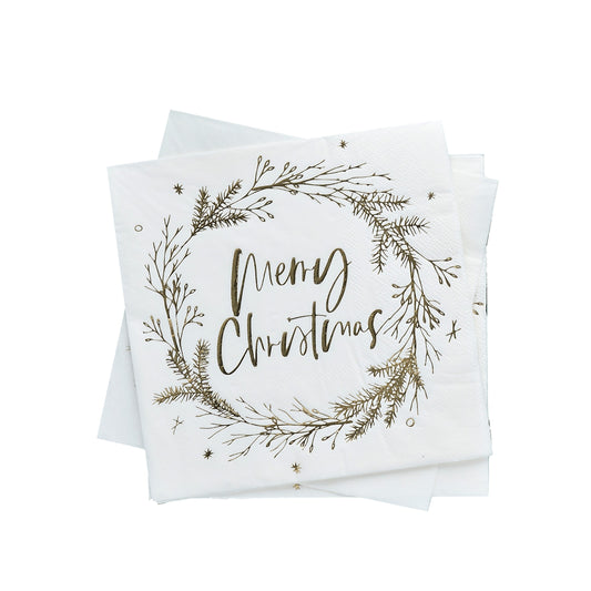 Wreath 'Merry Christmas' Paper Napkins - Pack of 16