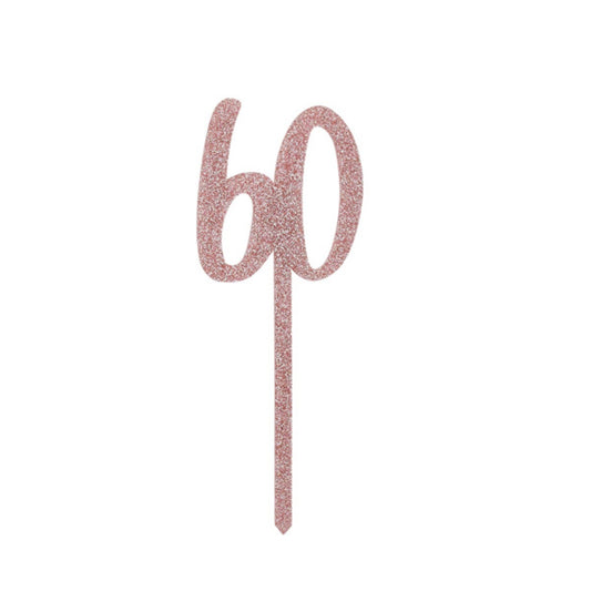 Rose Gold Number '60' Glitter Acrylic Cake Topper