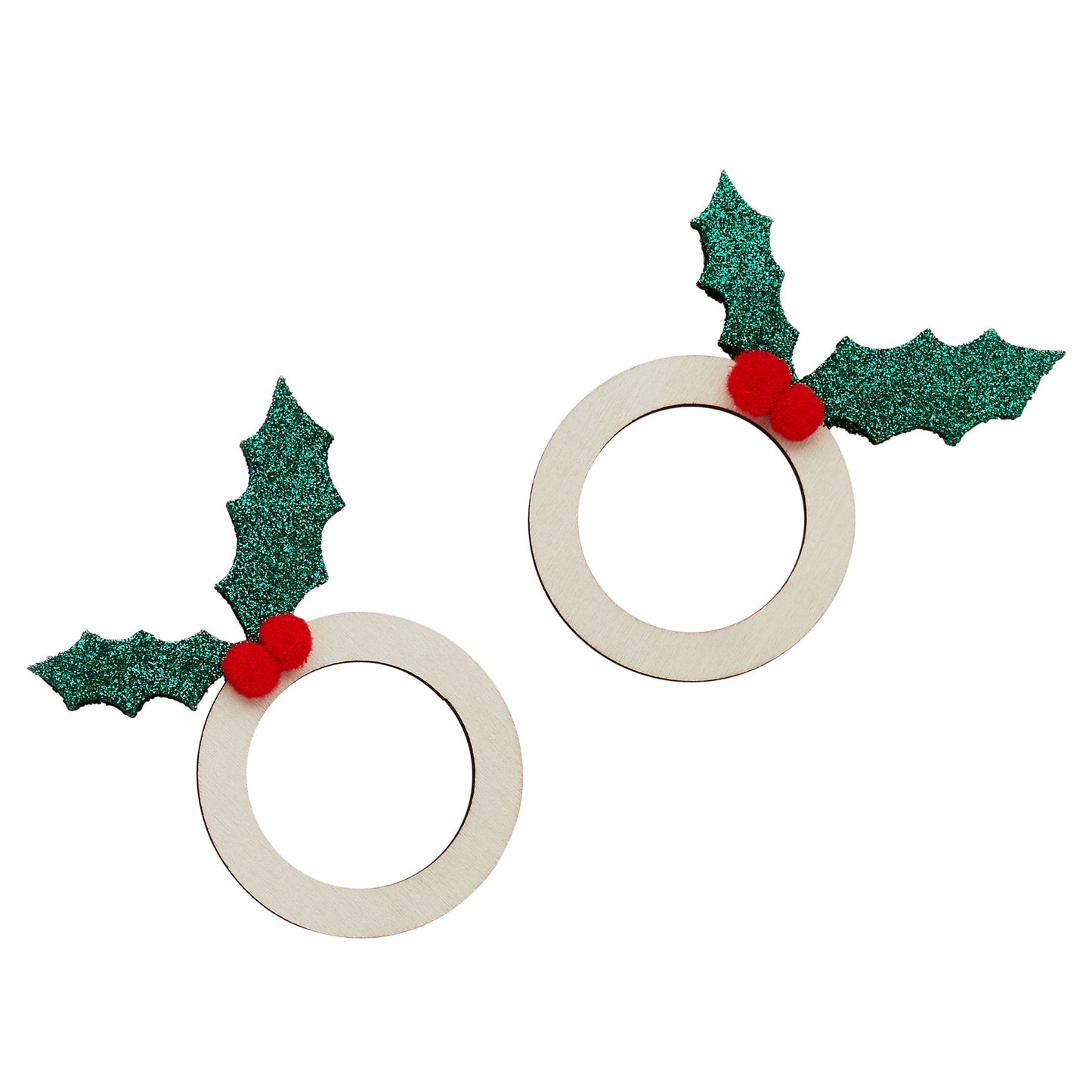Holly Wooden Napkin Rings - Pack of 4