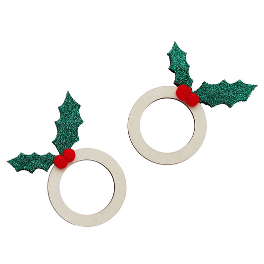 Holly Wooden Napkin Rings - Pack of 4
