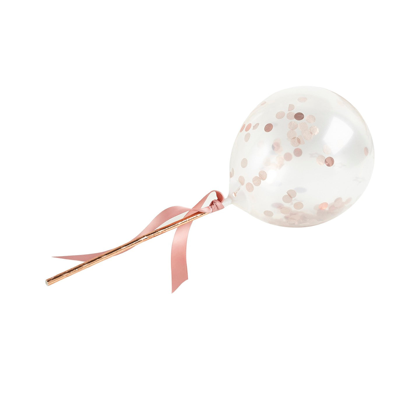 Rose Gold Mini Confett Filled 5" Latex Balloons Wands 5 Pack