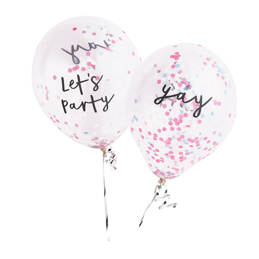Let's Party & Yay Confetti 12" Latex Balloons - Pack of 5
