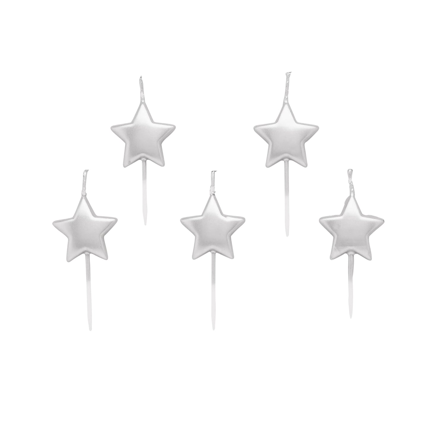 Silver Metallic Star Candles - Pack of 5