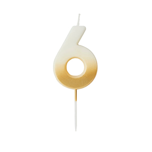Gold Ombre Number '6' Candle