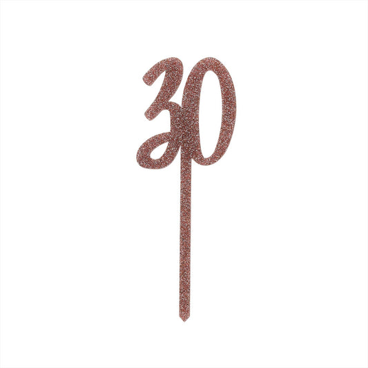 Rose Gold Number '30' Glitter Acrylic Cake Topper