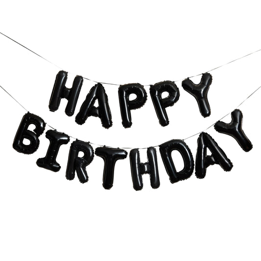 Black 'Happy Birthday' 16" Foil Balloon Garland