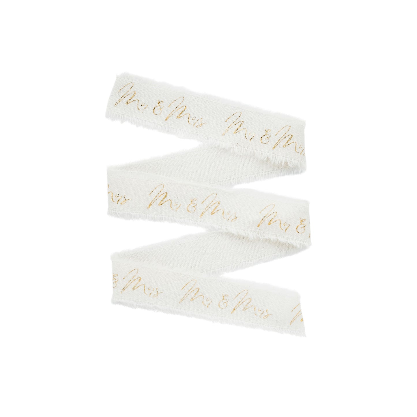Gold 'Mr & Mrs' Frayed White Cotton Ribbon - 25mm x 5m