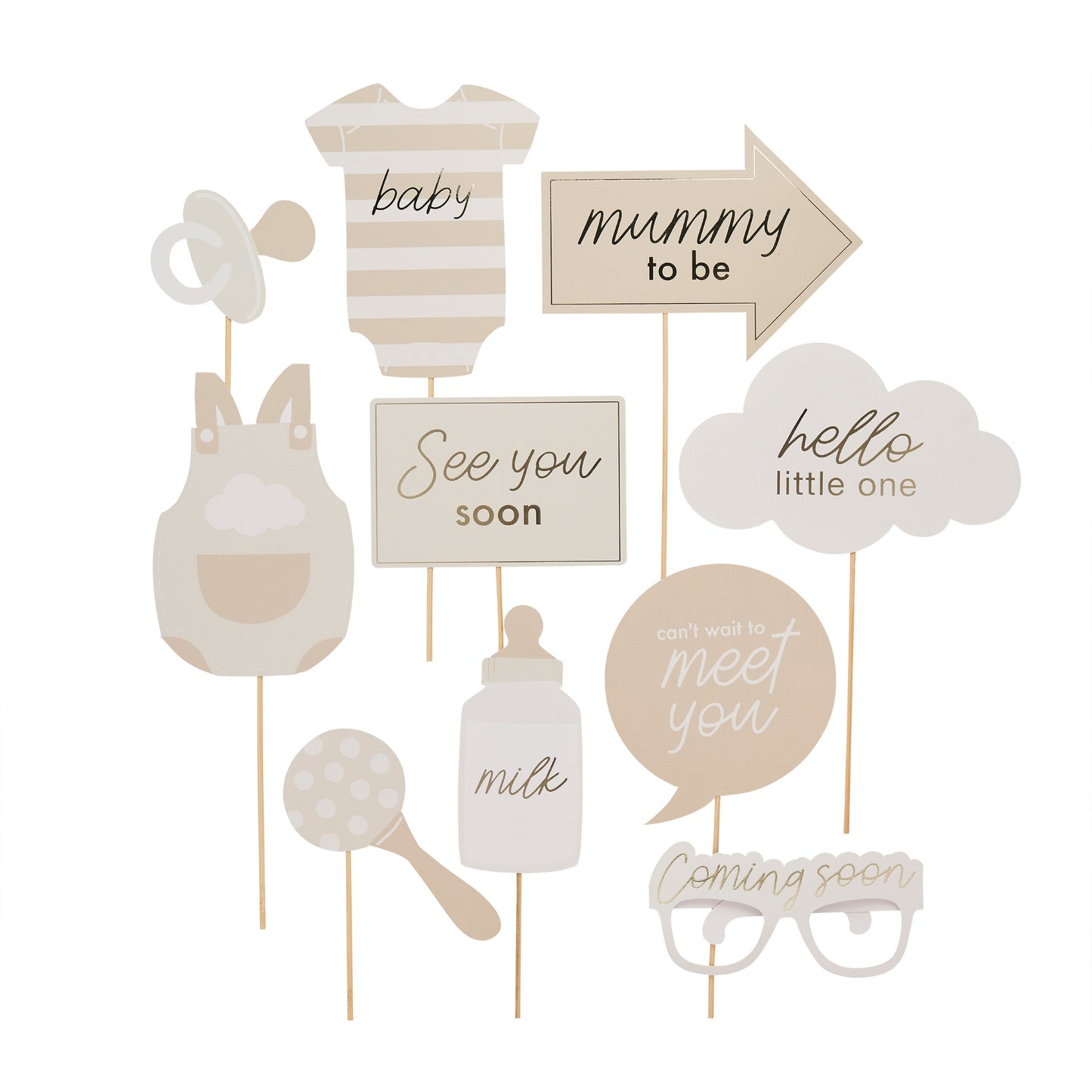 Neutral Baby Shower Photo Props - Pack of 10