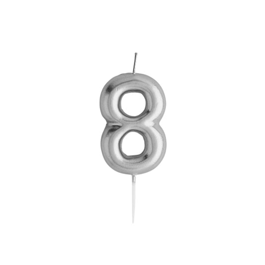 Silver Number '8' Candle