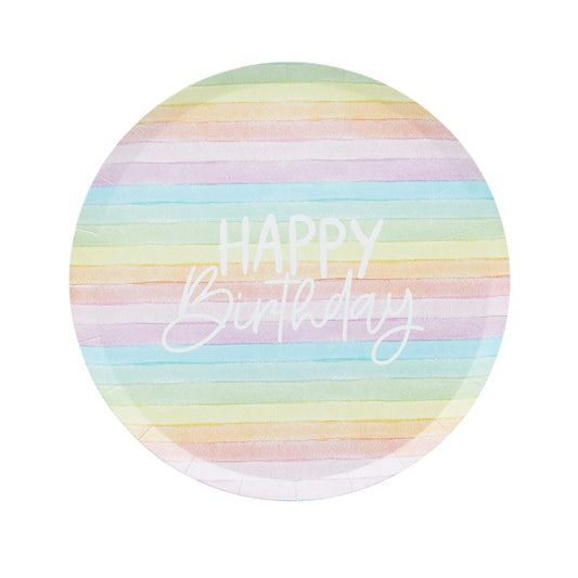 Eco Rainbow 'Happy Birthday' Paper Plates - Pack of 8