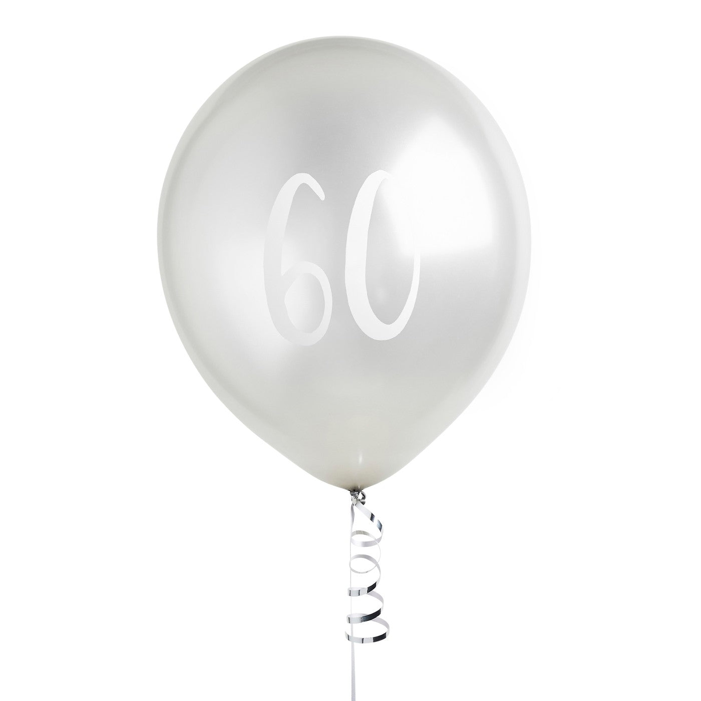 Silver Number '60' Latex 12" Balloons - Pack of 5