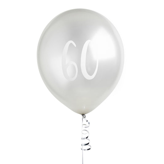 Silver Number '60' Latex 12" Balloons - Pack of 5