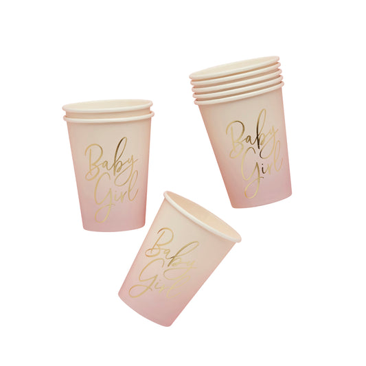 PAPER CUPS BABY GIRL 8PK PINK