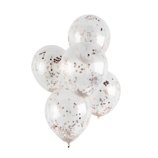 CONFETTI LATEX BALLOONS 30CM 5PK ROSE GOLD