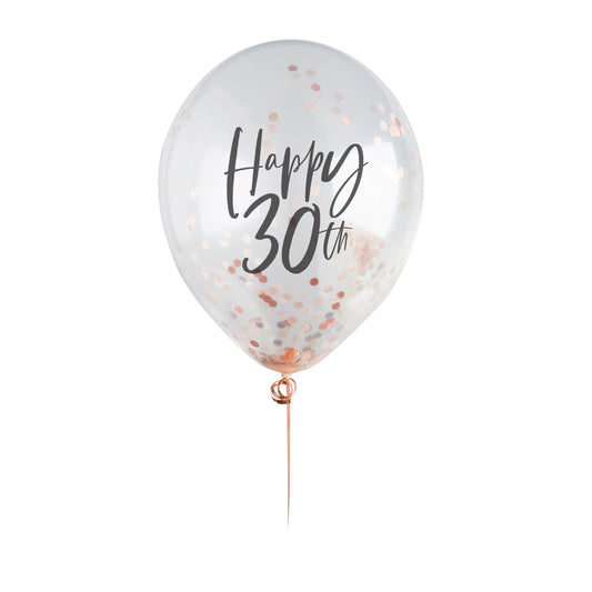 Rose Gold 'Happy 30th' Confetti 12" Latex Balloons - Pack of 5