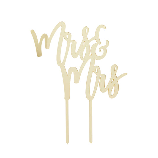 Gold 'Mrs & Mrs' Acrylic Cake Topper