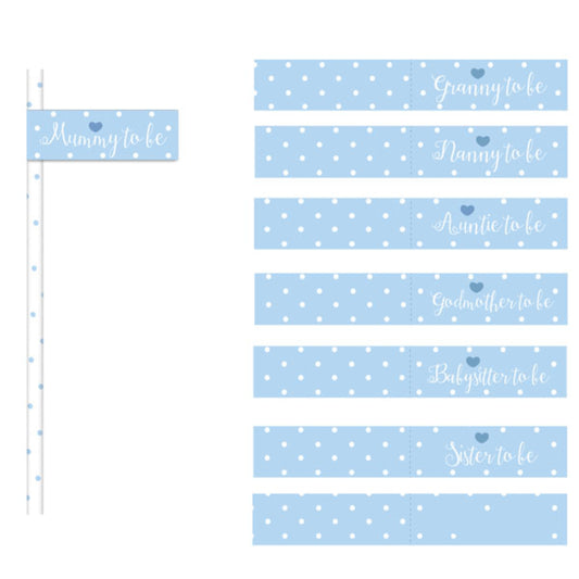 PAPER STRAWS BLUE WITH FLAGS 20PK