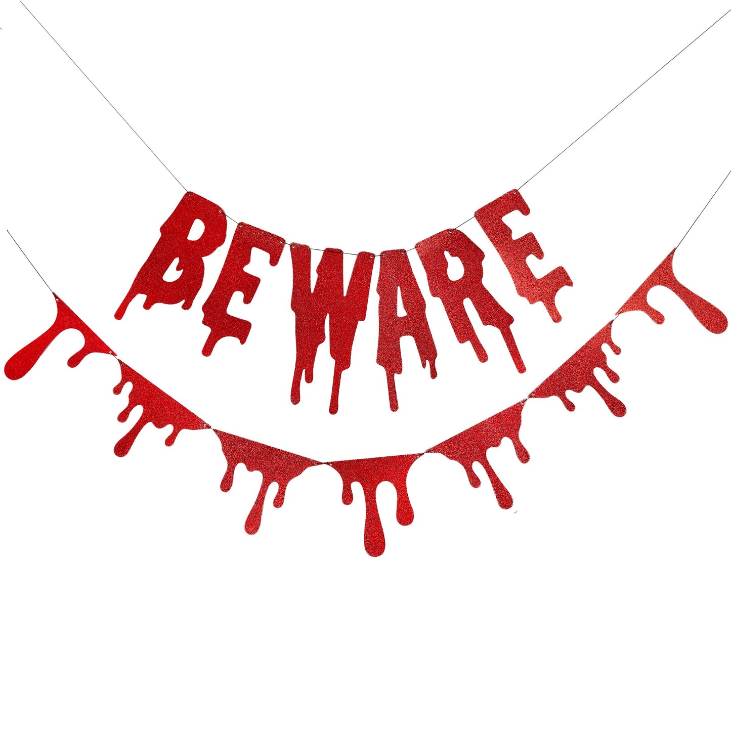 Red 'Beware' Glitter Card Banner 2m