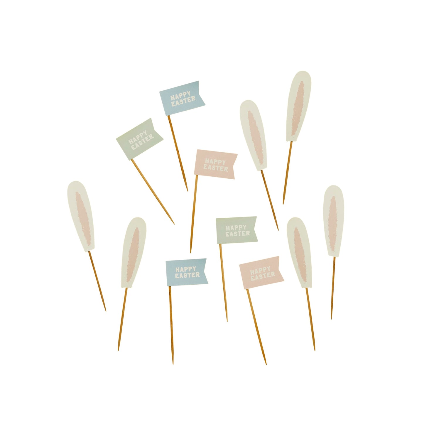 Bunny Ears & Happy Easter Flag Food Picks - Pack of 12