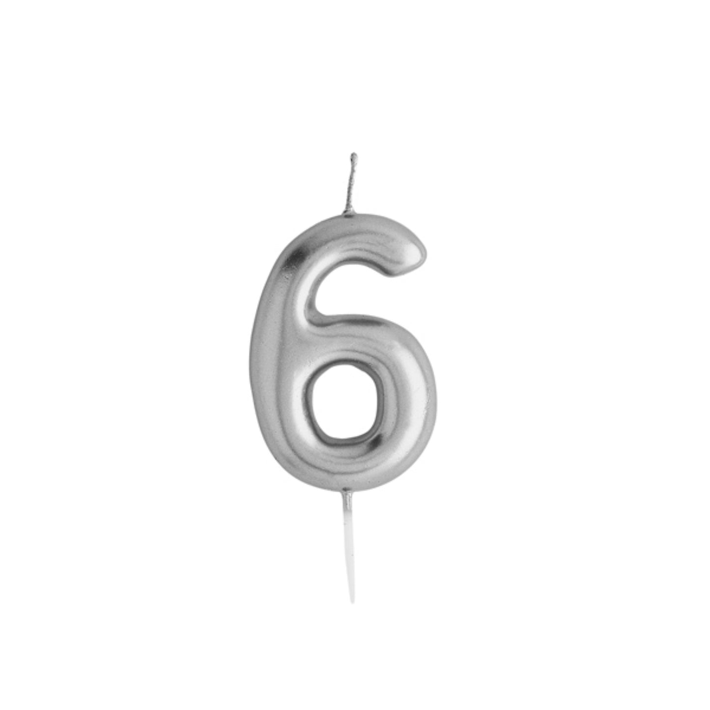 Silver Number '6' Candle