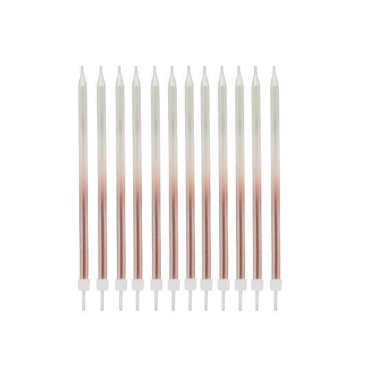 Rose Gold Ombre Tall Skinny Candles - Pack of 12