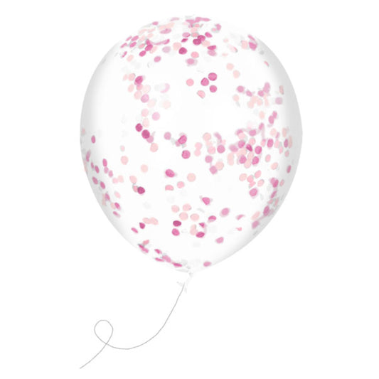 Pink Confetti Filled Latex 12" Balloons - Pack of 5