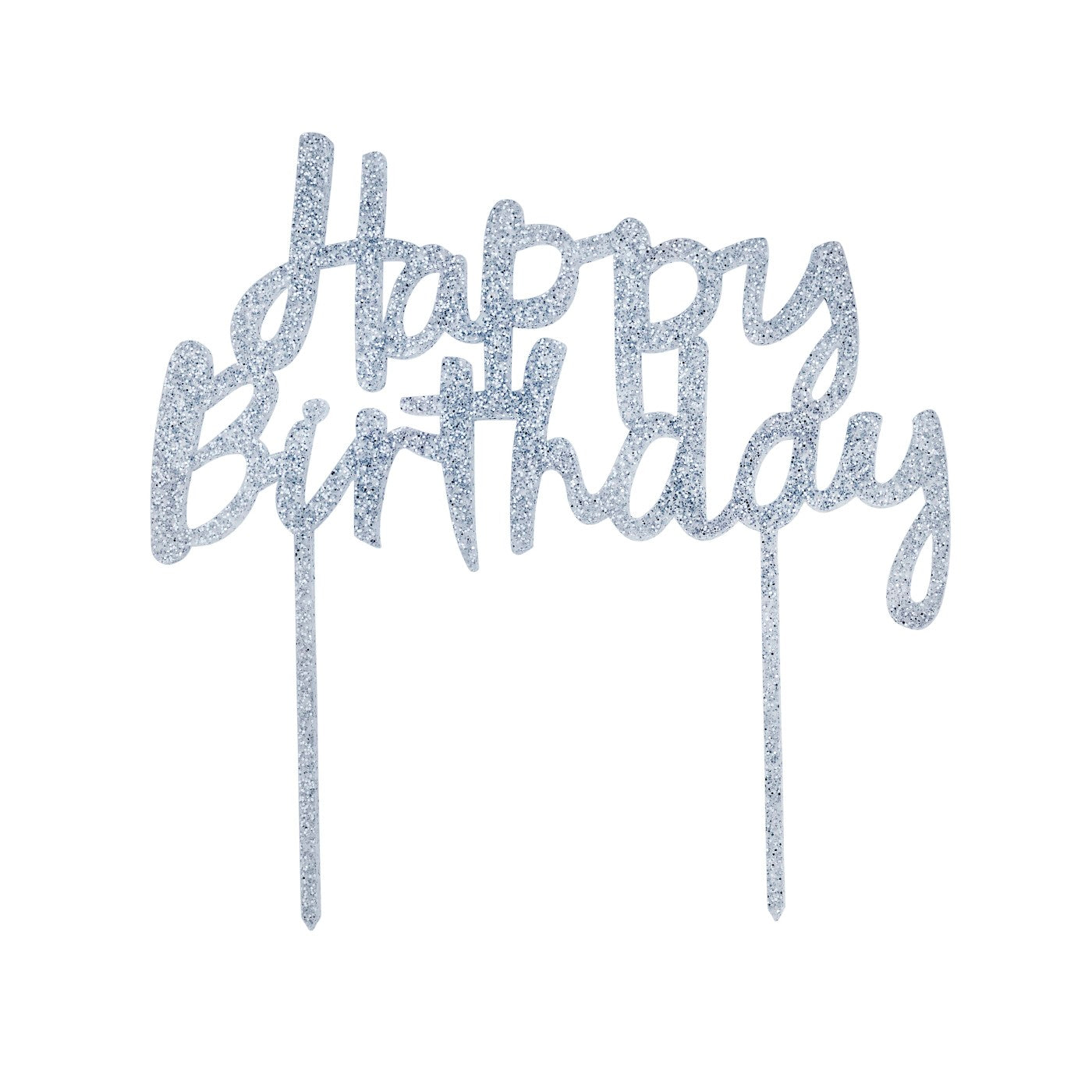 Silver Glitter 'Happy Birthday' Glitter Acrylic Cake Topper