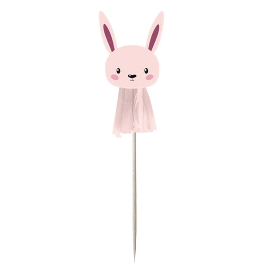 Pink Bunny Tassel Cake Picks - Pack of 6