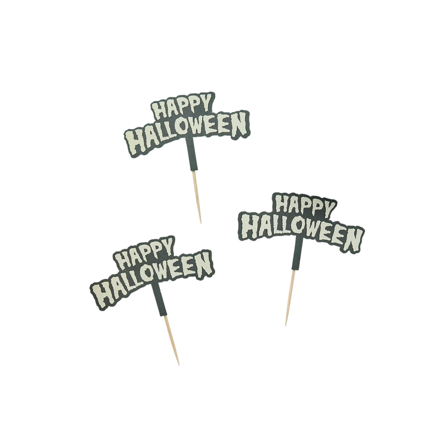 Glow In The Dark 'Happy Halloween' Food Picks - Pack of 12