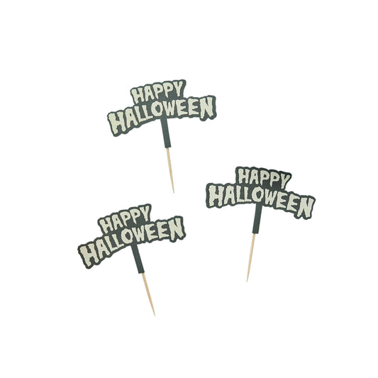 Glow In The Dark 'Happy Halloween' Food Picks - Pack of 12