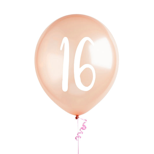 Rose Gold Number '16' Latex 12'' Balloons - Pack of 5