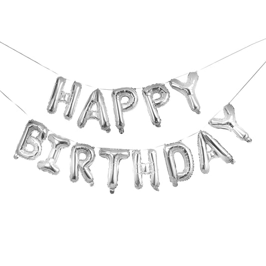 Silver 'Happy Birthday' 16'' Foil Balloon Garland