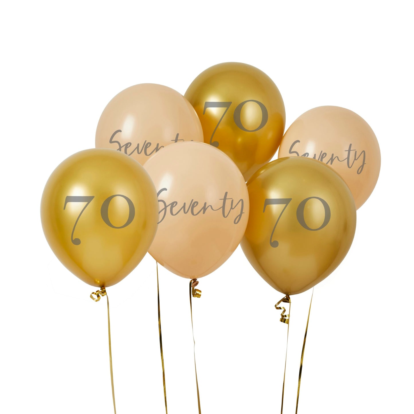Gold & Nude 'Seventy' 12" Latex Balloons - Pack of 6