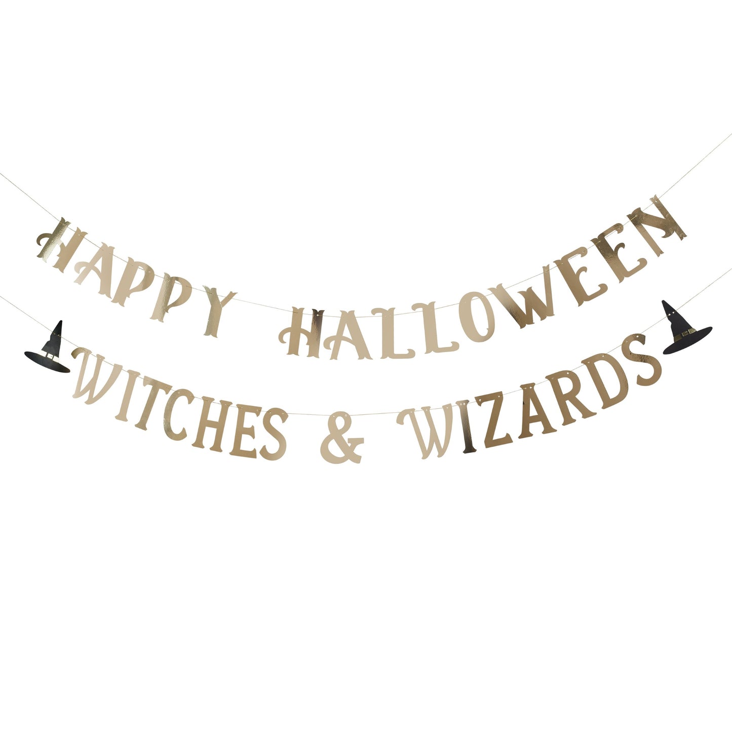 Gold 'Happy Halloween Witches & Wizards' Card Banner x2 2m