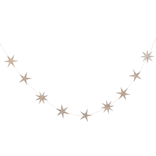 Gold Star Glitter Wood Garland 2m